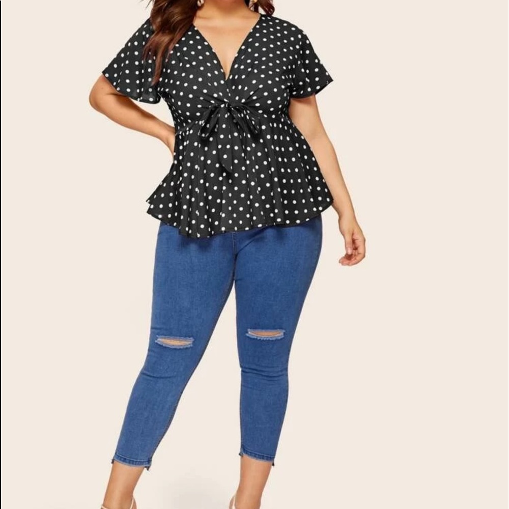 PLUS polka dot print front tie peplum blouse - Picture 4 of 6